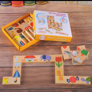 Wooden Picture Domino Matching Game & Stacking Blocks